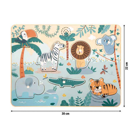 Malá noha - dřevěné zvířecí zvuky puzzle safari