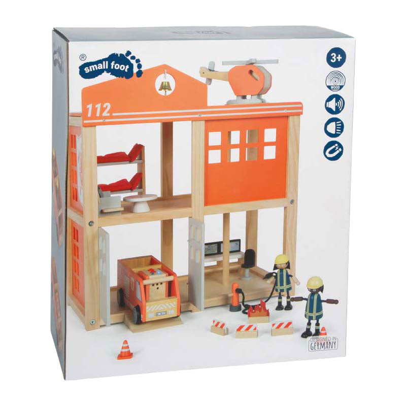 Small foot - wooden large fire station with accessories