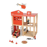 Small foot - wooden large fire station with accessories