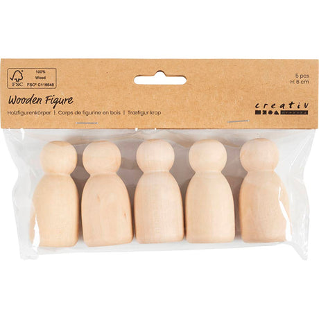Figurka drewniana firmy Creativ, owalna, wys. 6 cm, 5 sztuk 1 opakowanie