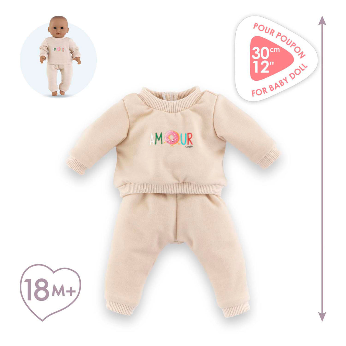 Corolle beige træningsdragt til babydukke, 30 cm