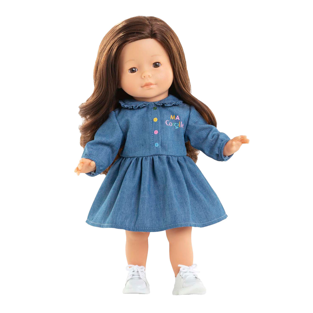 Gúna denim Corolle do doll leanbh, 36cm