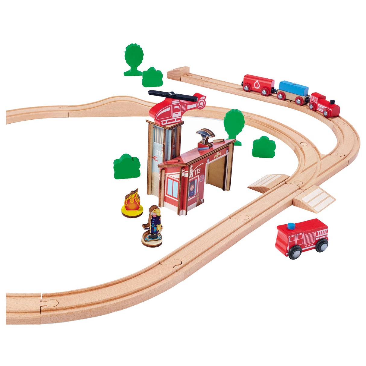 Eichhorn wooden train set with bridge, 33-piece.