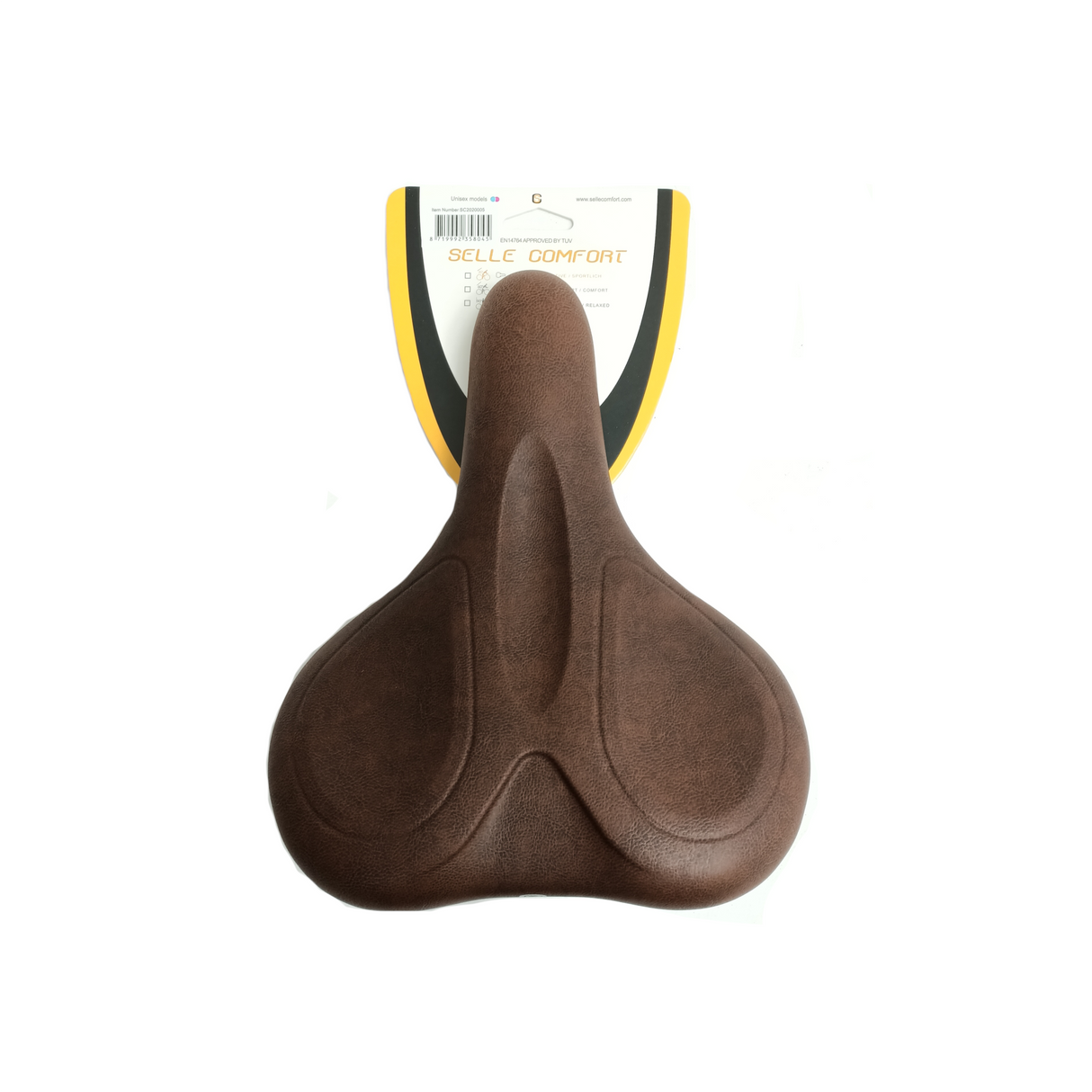 Selle comfort saddle e-bike soft medium brown with handle, without strap.
