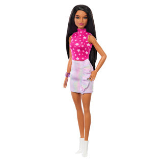 Doll Barbie fashionista geansaí bándearg le gruaig dorcha
