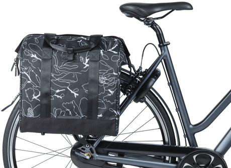 Basil Grand Flower fietsshopper zwarte waterafstotende tas met laptopvak 23L