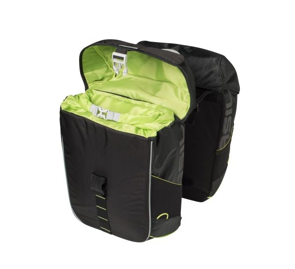 Basil Miles Double Bag waterdichte dubbele fietstas, unisex, sportief, zwart-limoen