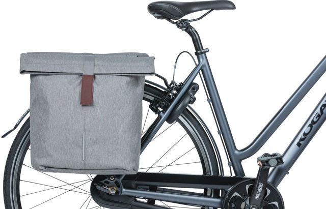 Basil City Double Bicycle Bag siva, vodno-odmevna, primerna za e-kolesa, odsevna, 28-32L