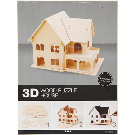 Creativ company 3D wooden construction set, house with veranda, dimensions 22.5x16x17.5, 1 piece