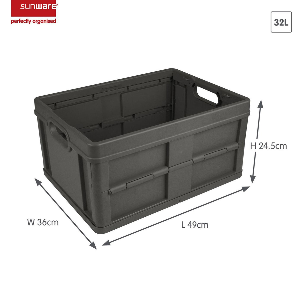 Sunware closed folding crate 32l anthracite