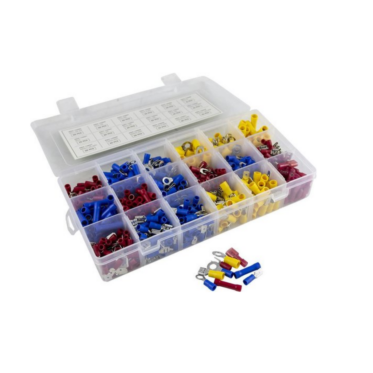 Cable lug assortment, 270 pieces in storage box.