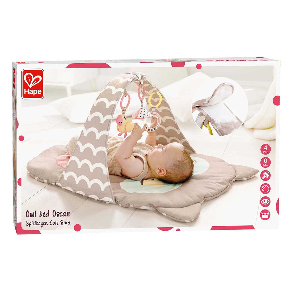 Hape play arch owl sina - baby gym with rattle, mirror and teething ring, from 0 months