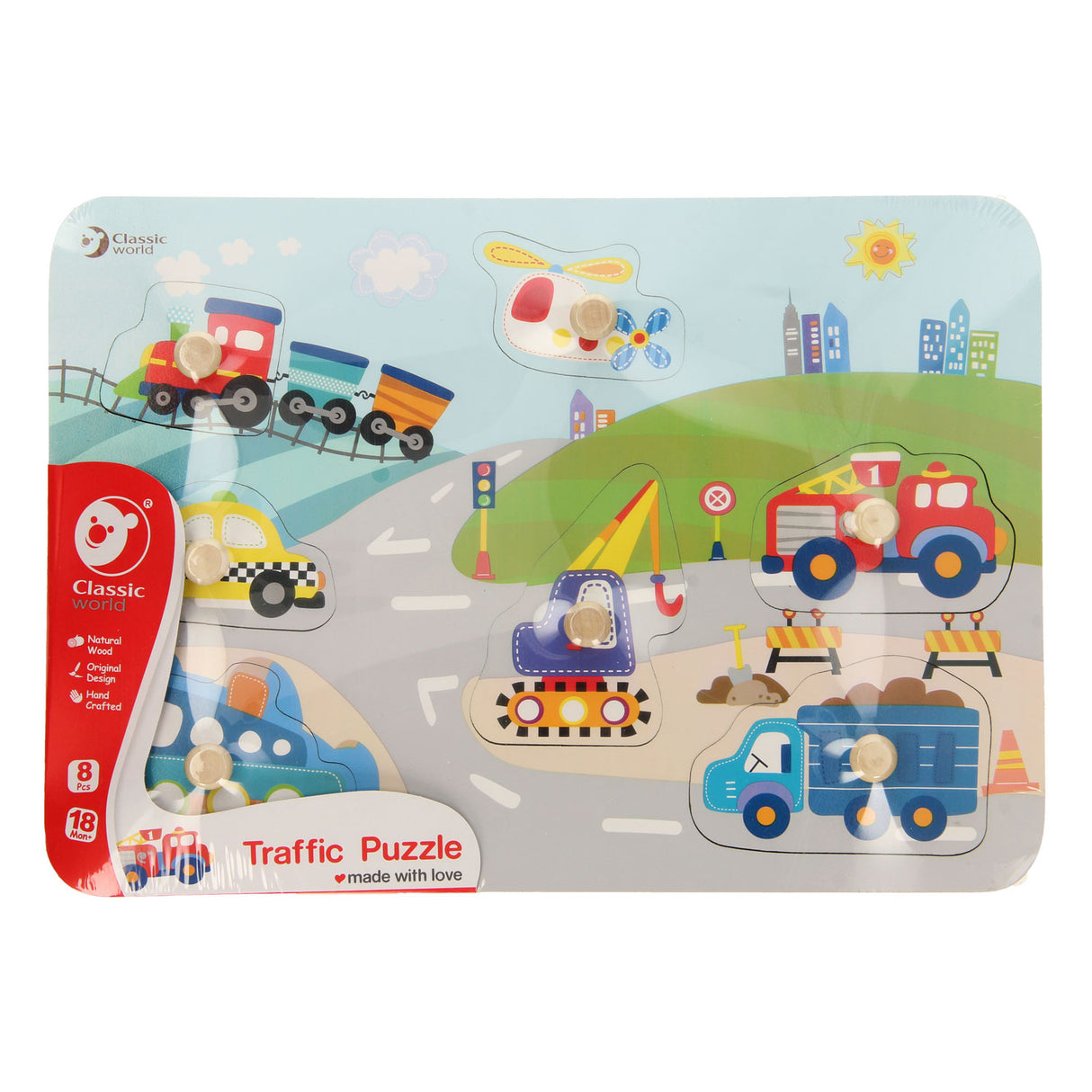 Classic World World World Wooden Nick Puzzle Traffic, 8st.