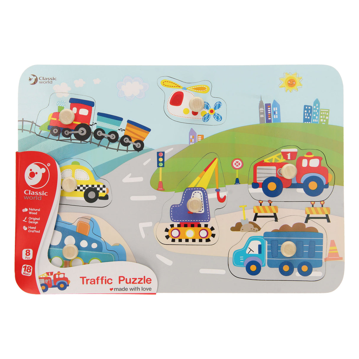 Klassiker World World Wooden Nick Puzzle Verkehr, 8st.