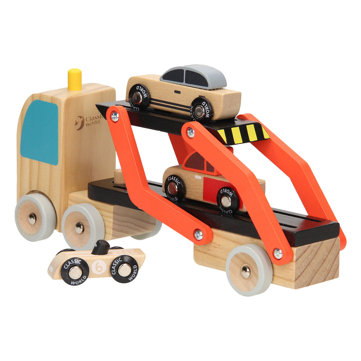 Klassischer Weltautotransporter mit Autos, 4-teilig.