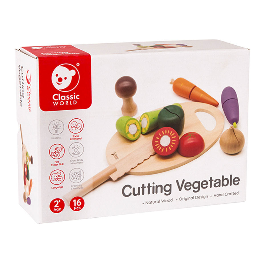 Classic World World World Wooden cutting vegetables with knife and cutting board