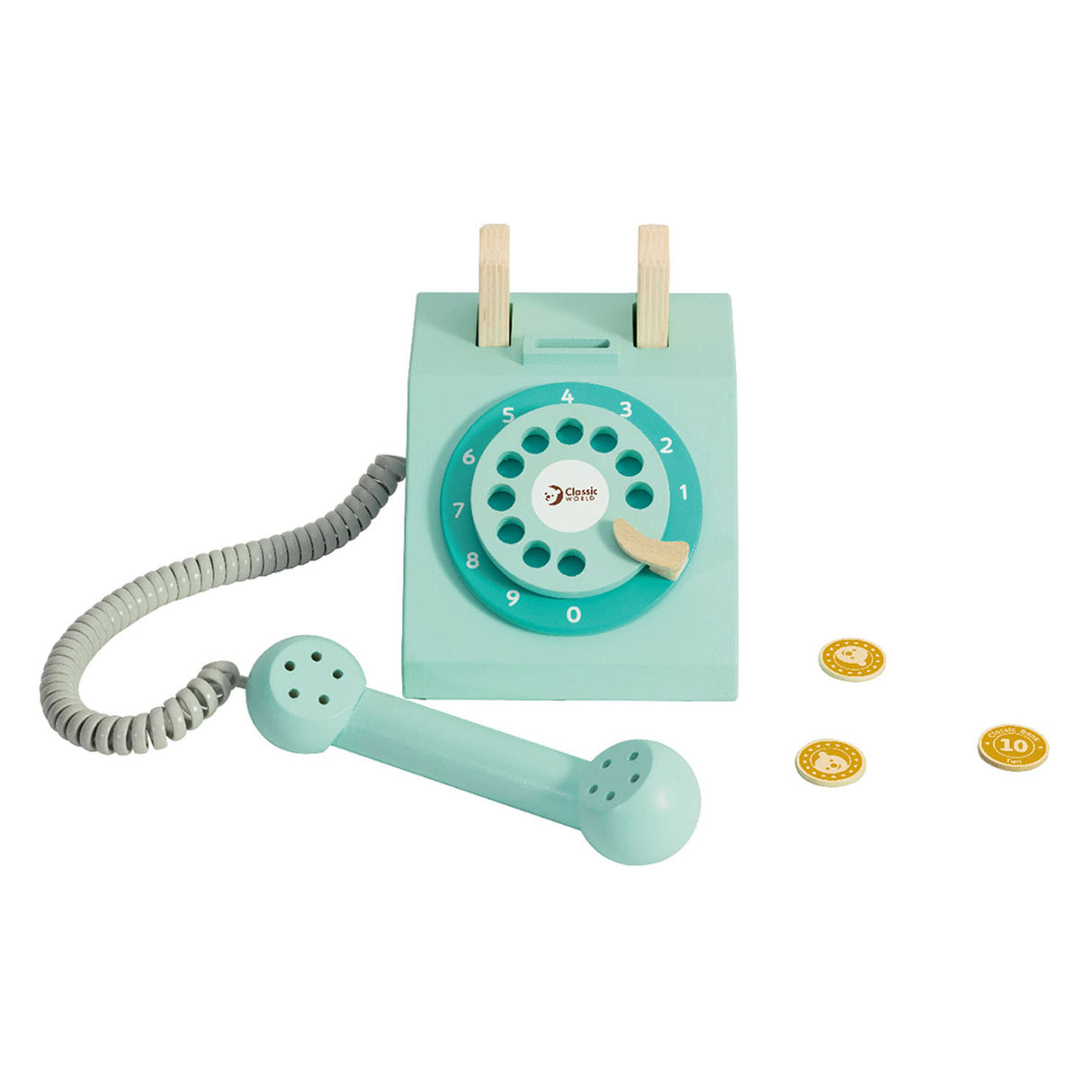 Classic World World World Houten Retro Telefoon Turquoise