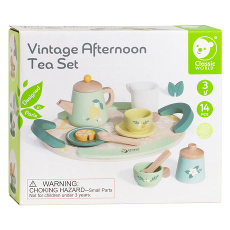 Classic World Wooden Vintage Tea Set com bandeja, 14dlg.