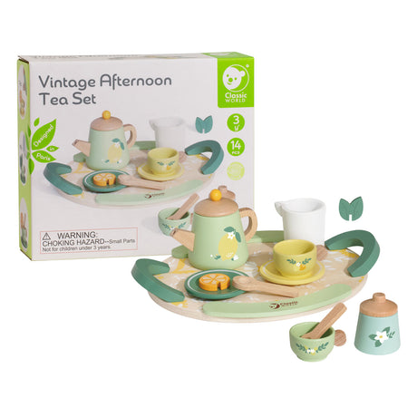 Classic World Wooden Vintage Tea Set com bandeja, 14dlg.