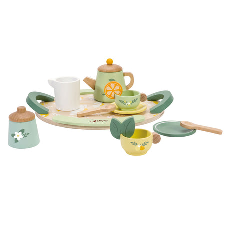 Classic World Wooden Vintage Tea Set com bandeja, 14dlg.