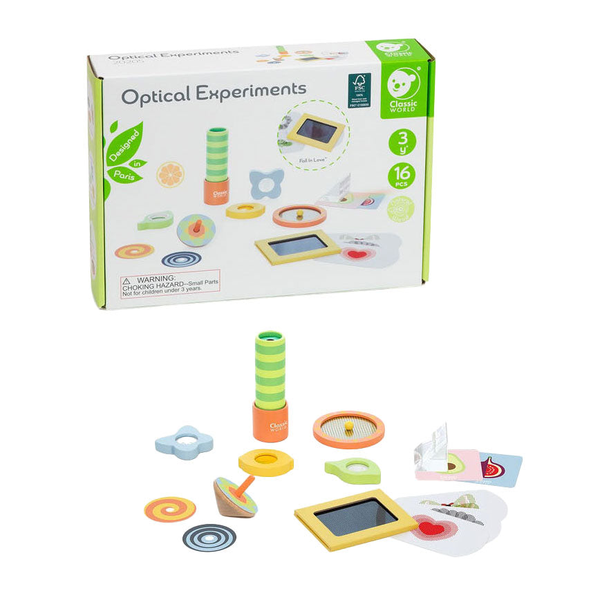 Lobbes toys bv classic world optiska experiment lekset i trä, 16 stycken.