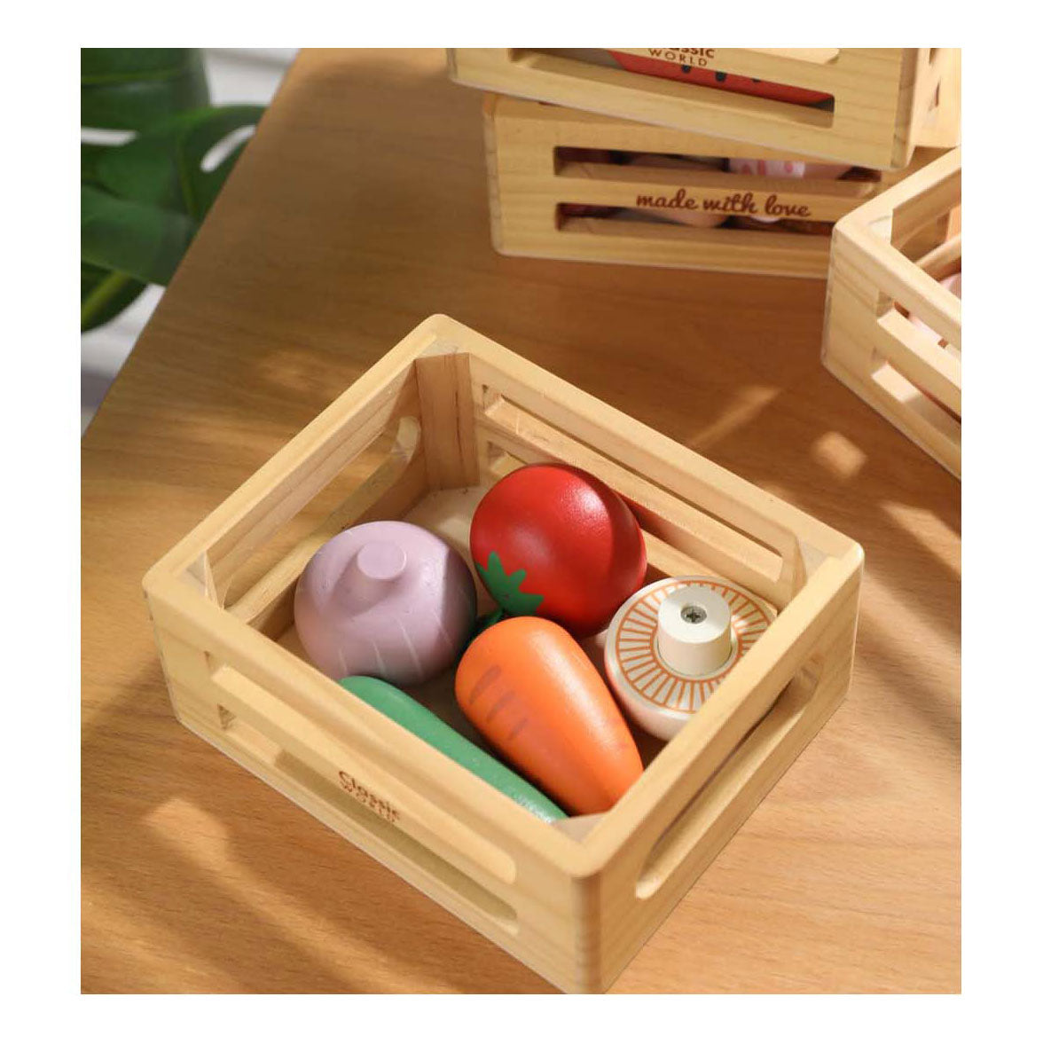 Classic World wooden crate with vegetables