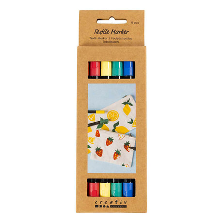 Creativ company textile markers, line width 2.3 + 3.6, standard colors, 6 pieces 1 box