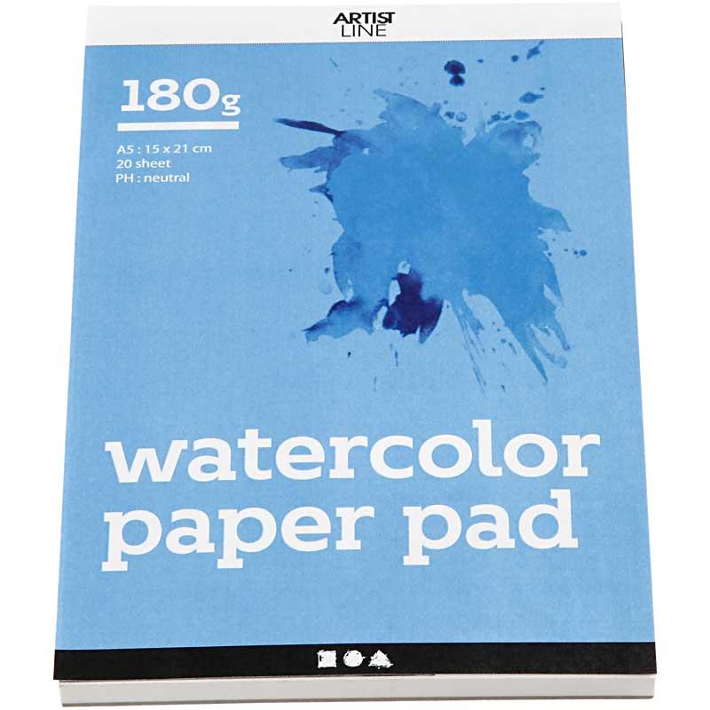 Watercolor block white A5 180gr, 20 sheets