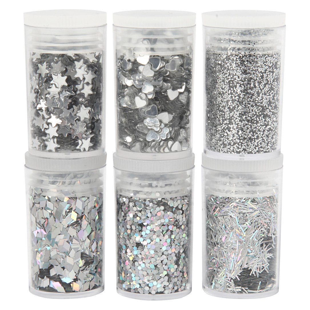 Creativ Company Glitter en Pailletten Zilver, 6x5gr