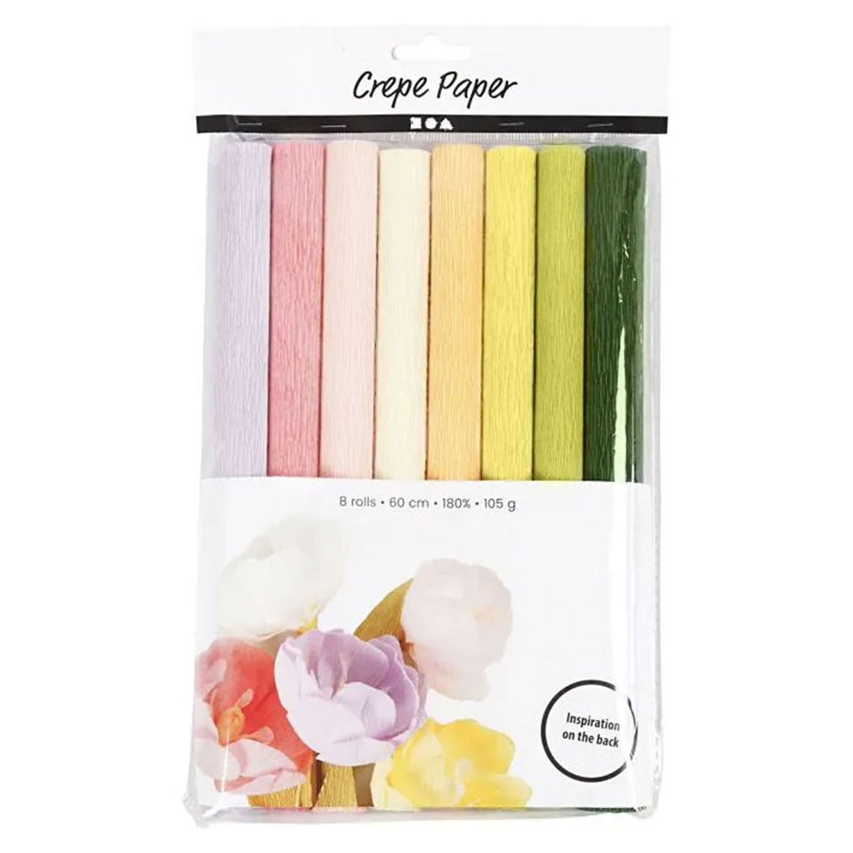 Couleurs pastel en papier crêpe, 8 feuilles