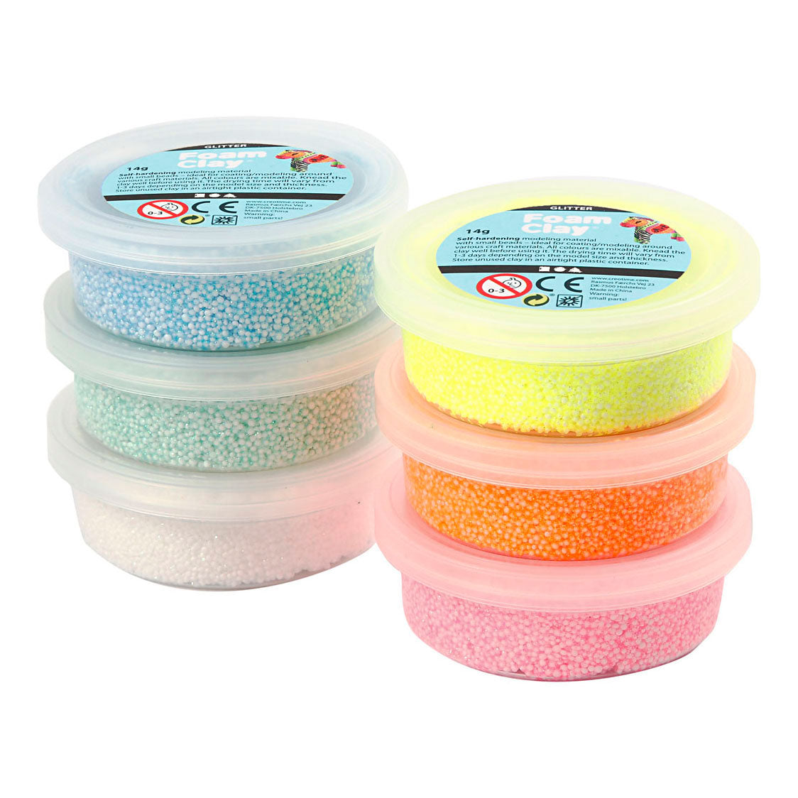 Skum Clay Pastel Colors Glitter, 6x14gr.