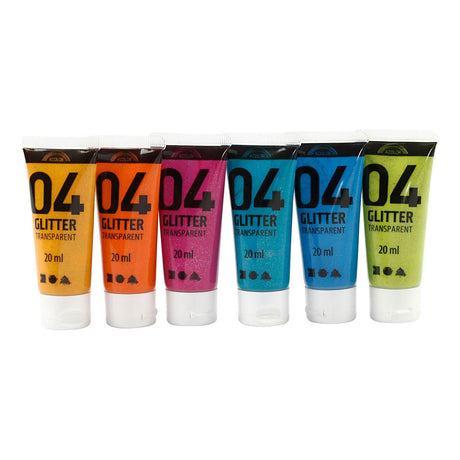 Dath glitter péint aicrileach leanaí cuideachta Creativ, 6x20ml