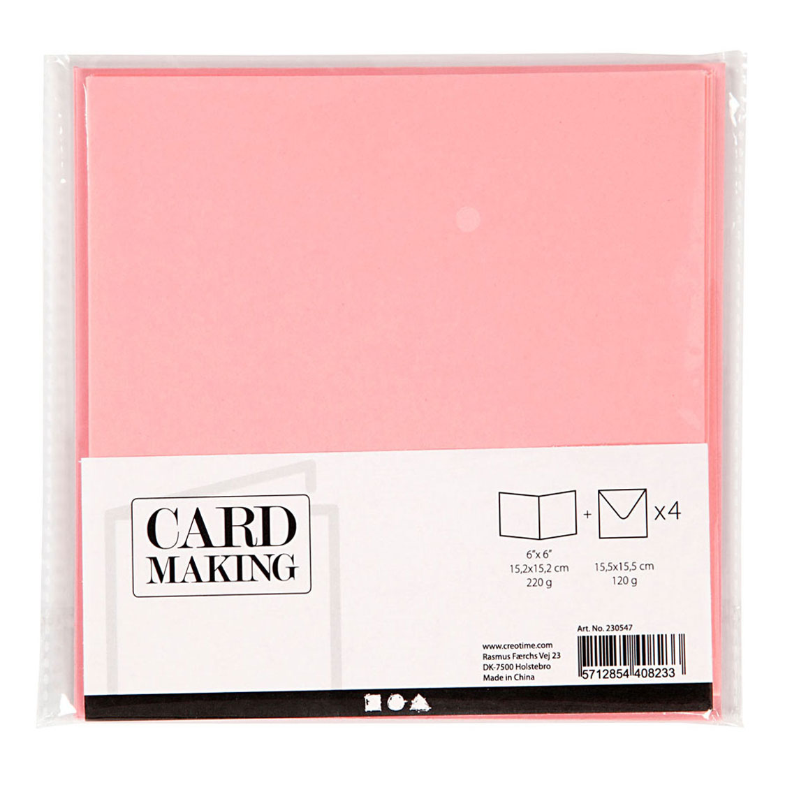 CARIVES CARTES ET ENVOLAGE PINK, 4ST.