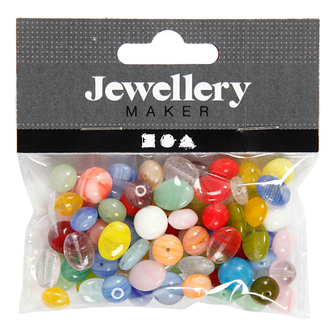 Creative Company Glass Beads Diverse Round, Oval, Circle, 60 gram