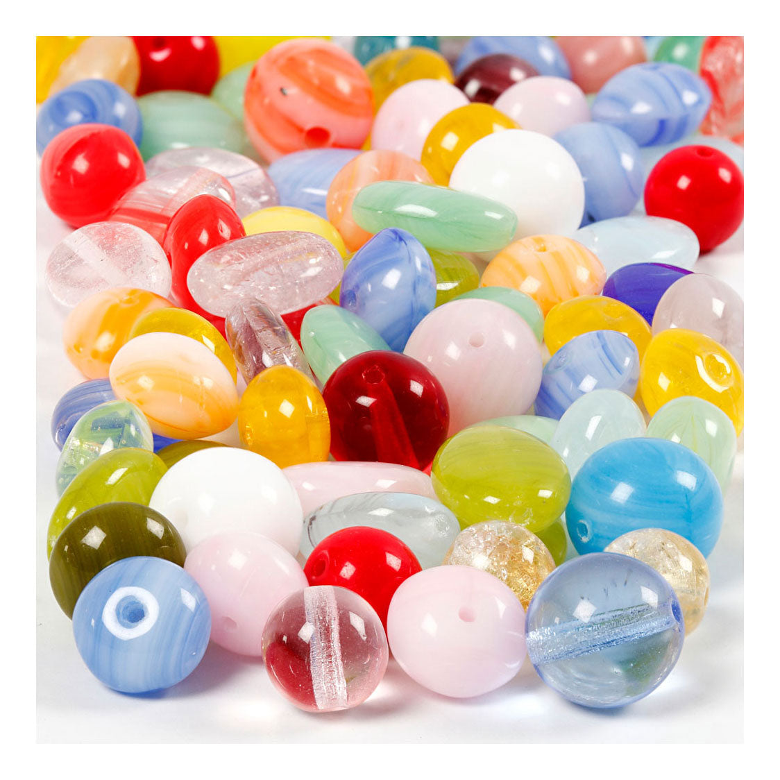 Creativ Company Glass Beads Diverse Round, Oval, Circle, 60 Grams