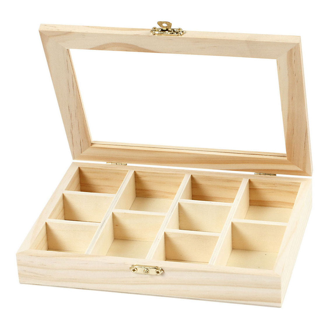 Creativ Company Wooden Box se skleněným víkem a 10 kompartmentů