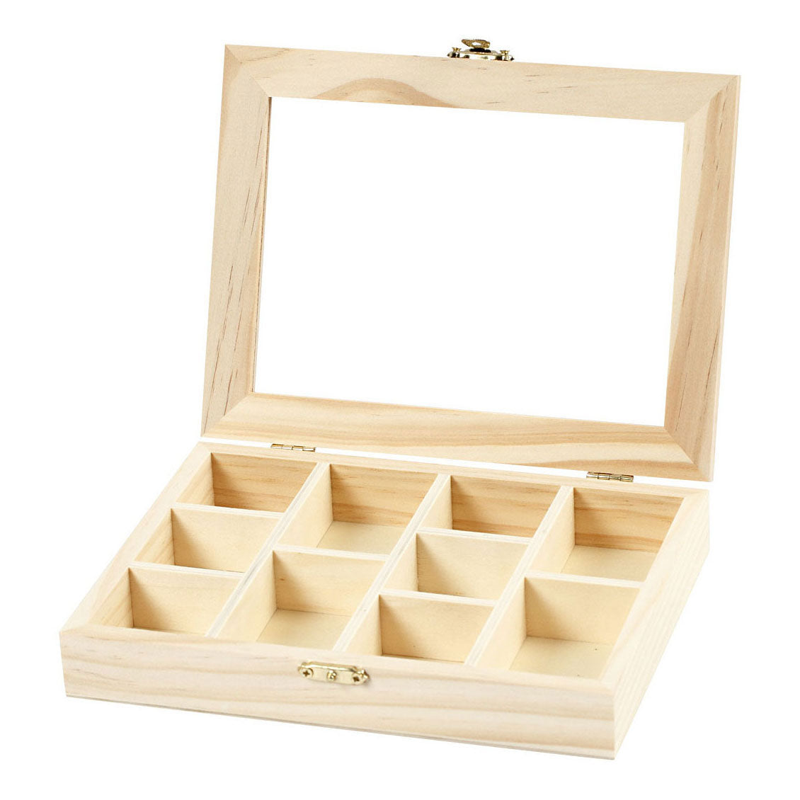 Creativ Company Wooden Box se skleněným víkem a 10 kompartmentů