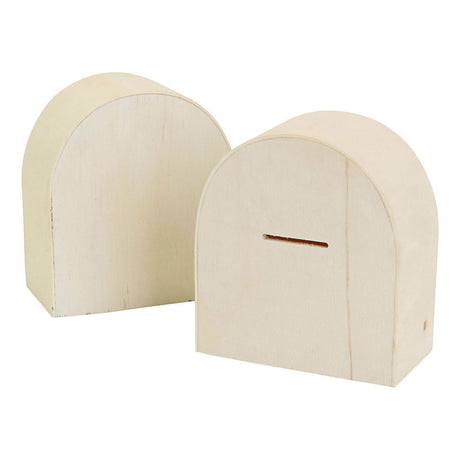 Kreativer Firma hëlze Piggy Bank mat hallef Curve 10x9cm, 12st.