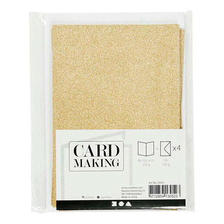 Creativ company cards and envelopes, card size 10.5x15 cm, envelope size 11.5x16.5 cm, glitter, 120+250 gr, gold, 4 set 1 box