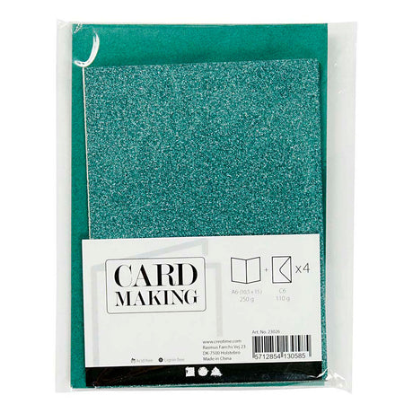 Creativ company cards and envelopes, card size 10.5x15 cm, envelope size 11.5x16.5 cm, glitter, 110+250 gr, green, 4 set 1 box