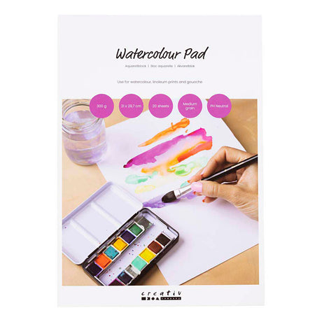 Creativ company watercolor block, a4, sheet 210x297 mm, cold pressed, medium grain, 300 gr, white, 20 sheets 1 piece