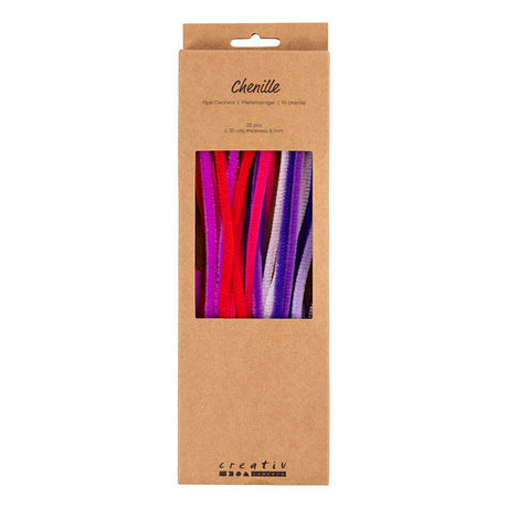 Chenille da empresa Creativ, l: 30 cm, espessura 6 mm, harmonia rosa roxo, 25 peças 1 caixa