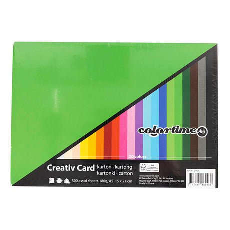 Colortime barevný karton, a5, list 148x210 mm, 180 gr, různé barvy, 300 různých listů 1 krabice