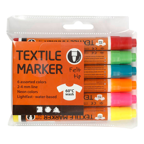 Textil Markéierer, Linn Breet 2-4 mm, Neon Faarwen, 6 Stécker, 1 Këscht
