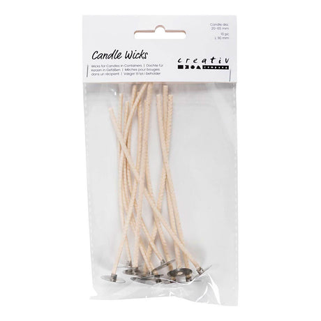Mechas para velas em castiçal, adequadas para castiçais com diâmetro de 20-65 mm, L: 110 mm, espessura 2 mm, 10 peças 1 caixa
