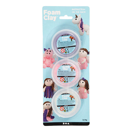 Foam clay®, bleščice, metalik, roza, vijolična, bela, 3x14 gr 1 škatla