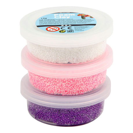 Foam clay®, bleščice, metalik, roza, vijolična, bela, 3x14 gr 1 škatla