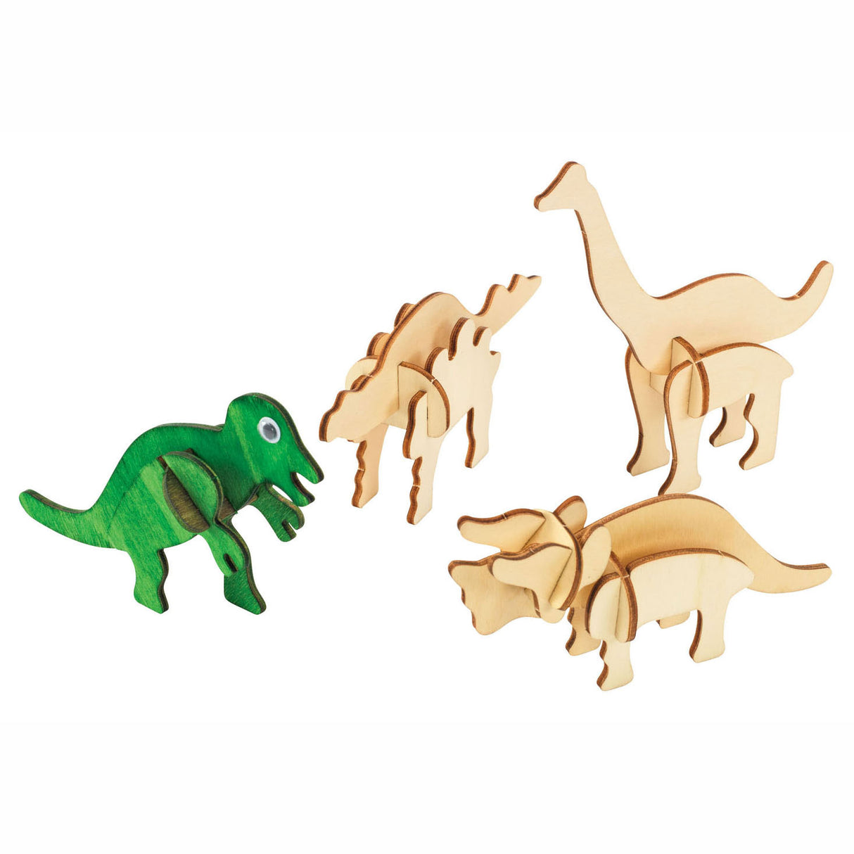 Koloratiounen maachen an dekoréieren Är Holz 3d Puzzel Dinosaurier, Set vu 4