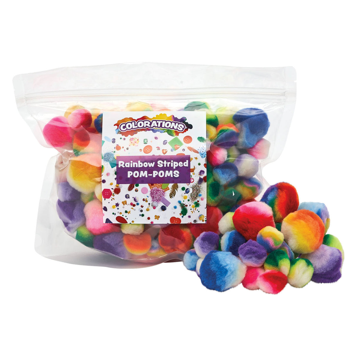 Colorations Regenboog Gestreepte Pom Poms, 180st.