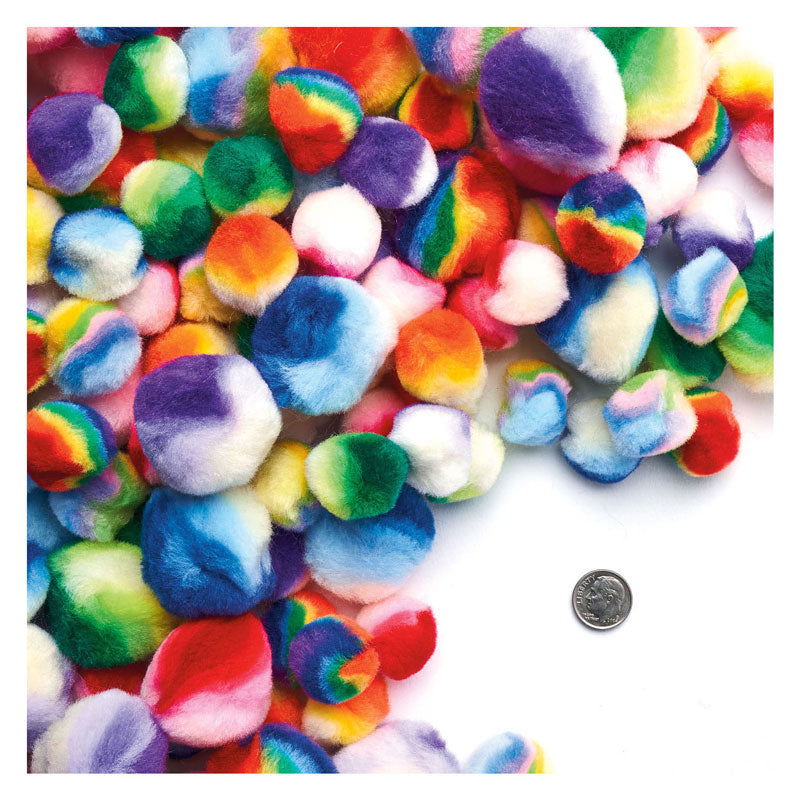 Colorations Regenboog Gestreepte Pom Poms, 180st.